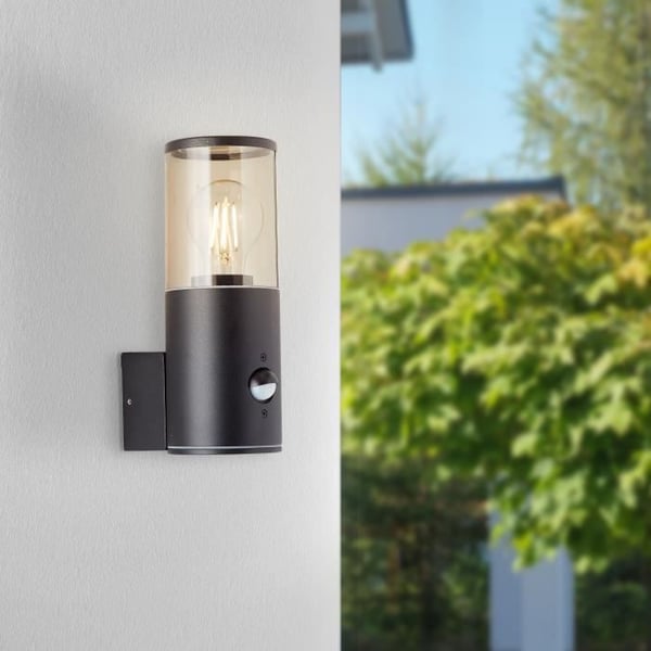 SERGIORO utomhusvägglampa med rörelsedetektor - Frostad svart - E27 20W - Aluminium/Plast - IP44