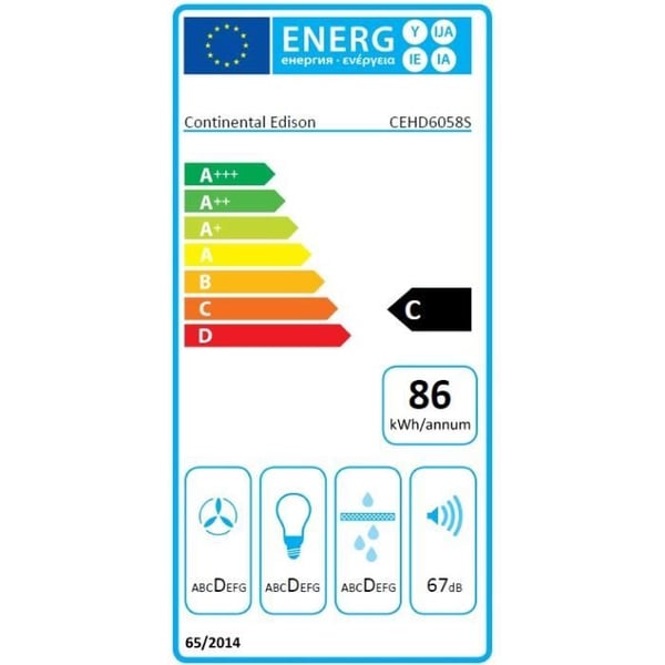 CONTINENTAL EDISON CEHD6058S dekorativ fläktkåpa i rostfritt stål - 60 cm