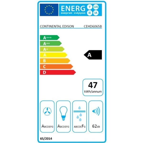 Sort dekorativ emhætte - A - CONTINENTAL EDISON CEHD6065B - L60 cm