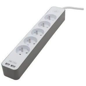 CHACON 5-stikdåse 16A strømskinne med 2 USB-porte og 1,5 m kabel HO5VV-F 3x1,5 mm² hvid og brun