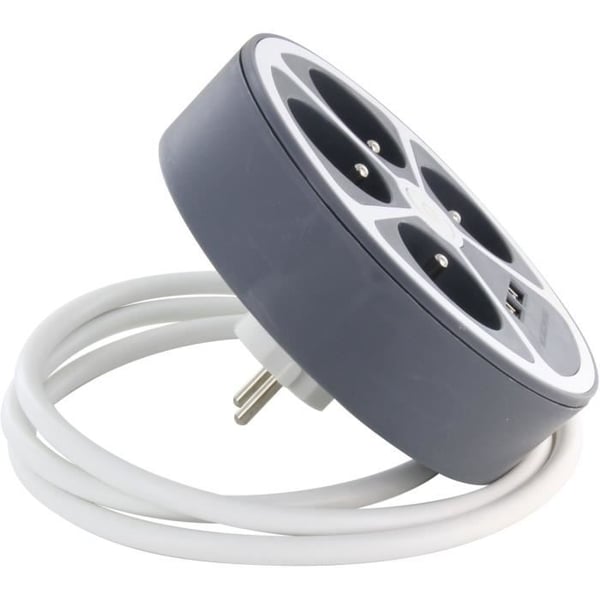 Cirkelblok - CHACON - 4 x 16 A + 2 USB-1 - 1,5 m - (FR) - Grå