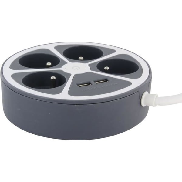 Cirkelblok - CHACON - 4 x 16 A + 2 USB-1 - 1,5 m - (FR) - Grå