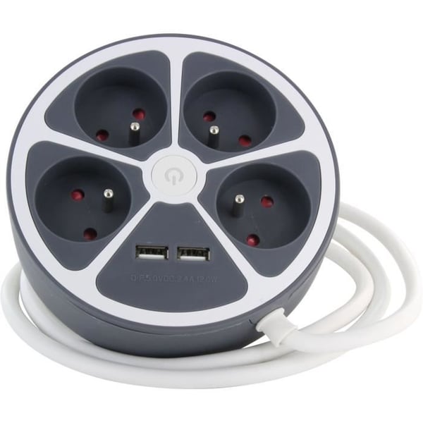 Pyöreä lohko - CHACON - 4 x16 A + 2 USB-1 - 1,5 m - (FR) - Harmaa