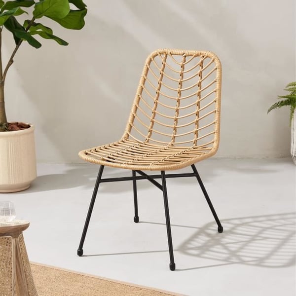 Sæt med 2 havestole - Imiteret naturlig rattan - Stålstruktur - L63,5 x H 86 x D 48 cm