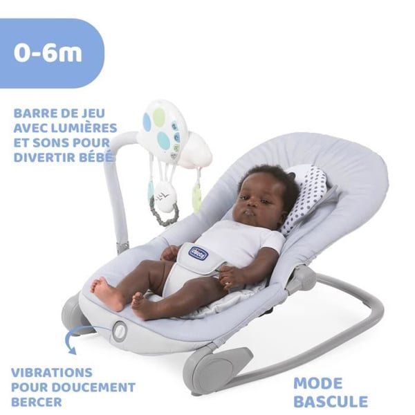 CHICCO udviklende liggestol - BALLON DOTS model - musikalsk. med legetøjsbue og vibration