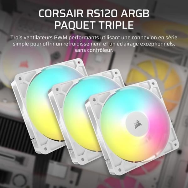 CORSAIR RS120 120mm ARGB-fläkt 3-pack - vit