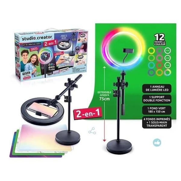 Canal Toys - 2-i-1 Videostudio med Flerfärgad LED-ringlampa. Dubbelfunktionsstativ - Studio Creator - INF027 Canal Toys - 2-i-1 Videostudio med Flerfärgad LED-ringlampa. Dubbelfunktionsstativ - Studio Creator - INF027