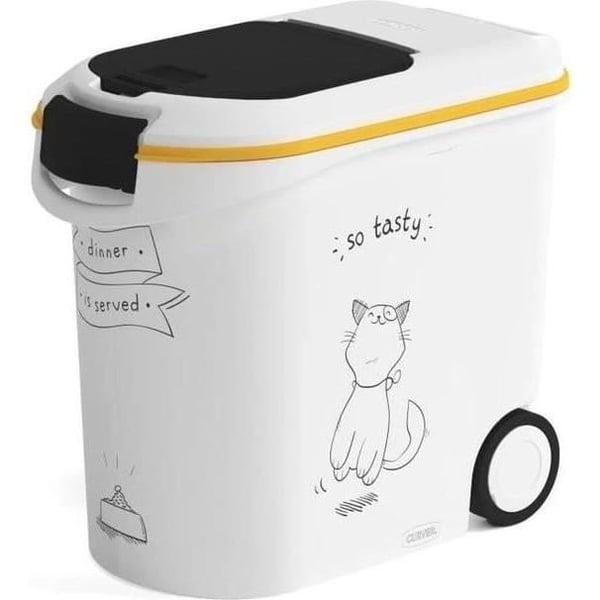 CURVER Kattefoderbeholder med hjul 12 kg - 35L - Middag serveres