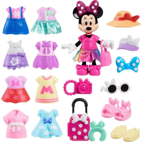 Dukkeæske - DISNEY MINNIE MOUSE - Modeæske - 15 cm Minnie dukke. 25 dele mode og tilbehør