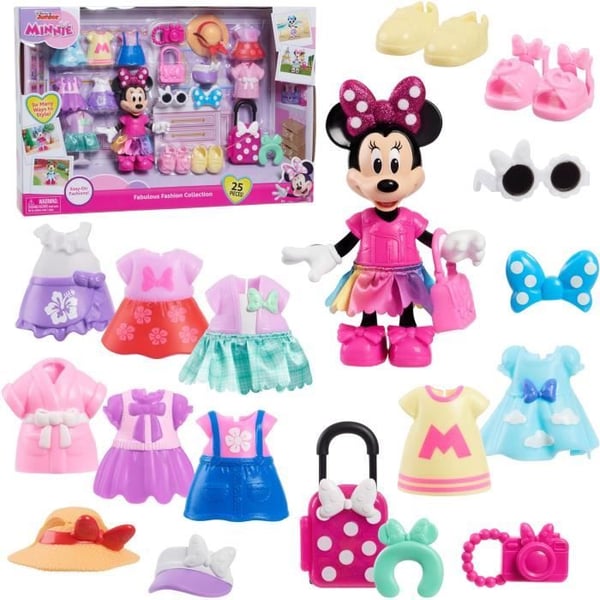 Dukkeæske - DISNEY MINNIE MOUSE - Modeæske - 15 cm Minnie dukke. 25 dele mode og tilbehør