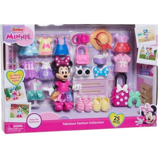 Dukkeæske - DISNEY MINNIE MOUSE - Modeæske - 15 cm Minnie dukke. 25 dele mode og tilbehør