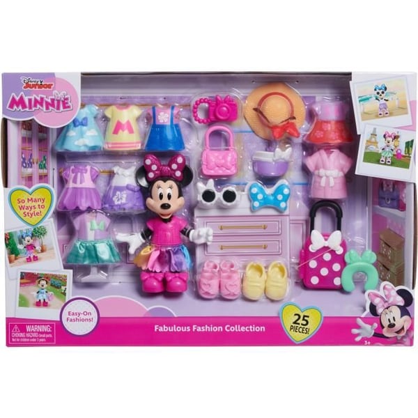 Dukkeæske - DISNEY MINNIE MOUSE - Modeæske - 15 cm Minnie dukke. 25 dele mode og tilbehør