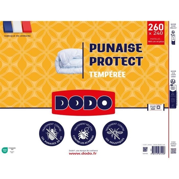 DODO Tempereret dynebetræk 300gr/m² 240x260 cm - Beskyttelse mod væggelus og støvmider - Hvid - Lavet i Frankrig