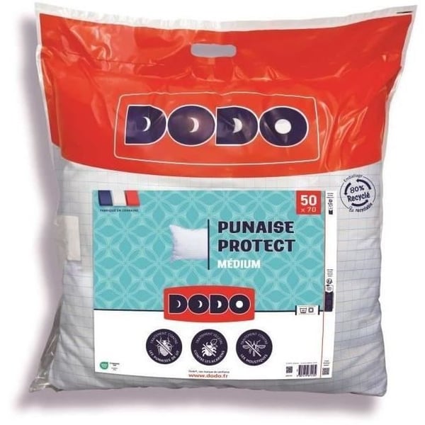 DODO mellem pude 50x70 cm - Mod væggelus. Beskyttelse mod mider - 550 gr - Hvid - Lavet i Frankrig