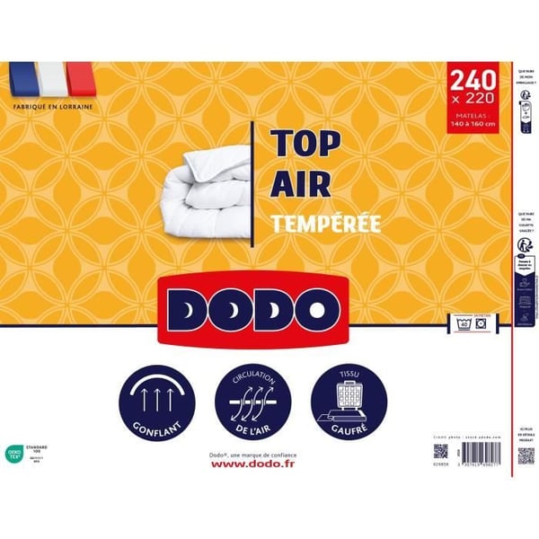 Tempereret dyne - DODO - TOP AIR - 220 x 240 cm - 300 g/m² - Hvid