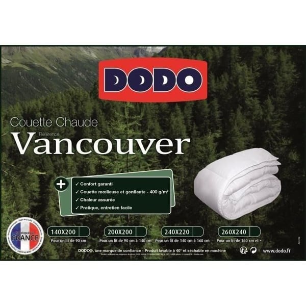 Vancouver Varmt Täcke - 200 x 200 cm - 400gr/m² - Vit - DODO