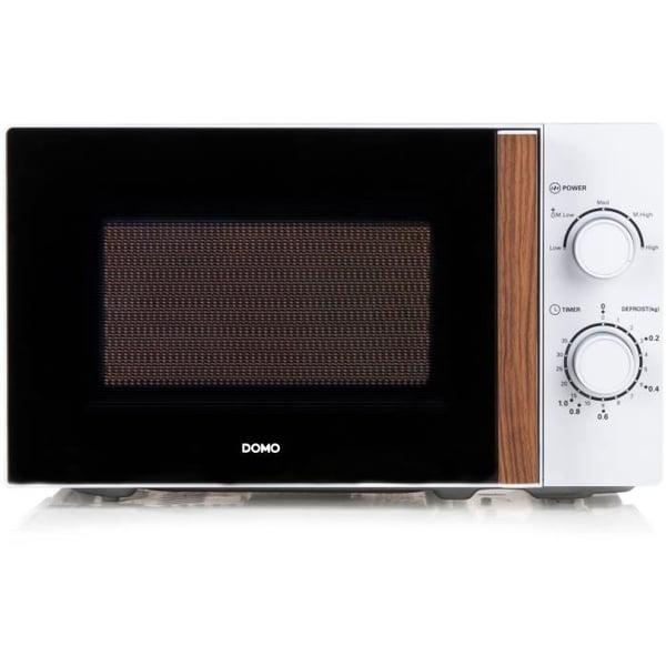 DOMO DO2720 mikrobølgeovn - 20L - 700W - 35 min timer - Optøningsfunktion - L44 x D35,8 x H 25,8 cm - Hvid træfinish