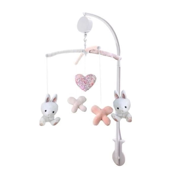 DOMIVA Kaninmusikmobil - PVC-båge - Avtagbara plyschleksaker - Vit/Rosa - 34 x 65 cm DOMIVA Kaninmusikmobil - PVC-båge - Avtagbara plyschleksaker - Vit/Rosa - 34 x 65 cm