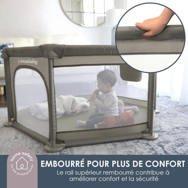 Explore Park - DREAMBABY - 6 sidor med tygbotten och vadderad ram - Ø 1,40 m - H 70 cm - Taupe