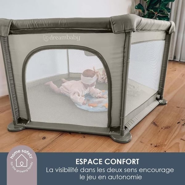 Explore Park - DREAMBABY - 6 sidor med tygbotten och vadderad ram - Ø 1,40 m - H 70 cm - Taupe