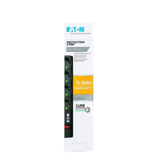 Jatkojohto/Ylikuormitussuoja - EATON Protection Strip 4 FR - PS4F - 4 ranskalaista pistorasiaa - Musta