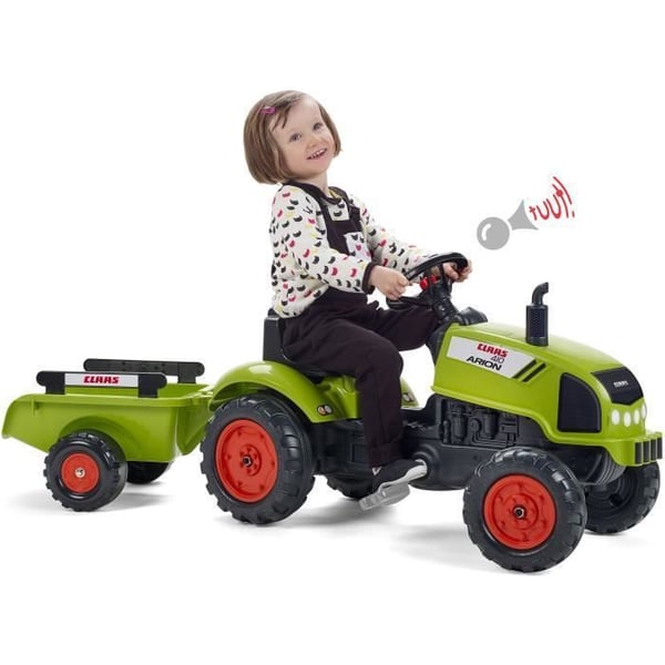 Traktor med släpvagn och öppningsbar huv - FALK - Klass - Från 2 år - 100 % Tillverkad i Frankrike - 75 % återvunnen plast