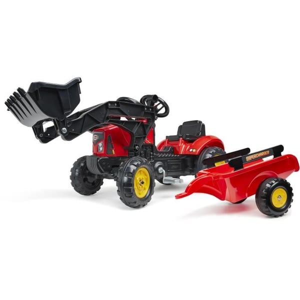 Rød Supercharger pedaltraktor med leddelt frontskovl og anhænger - FALK Rød Supercharger pedaltraktor med leddelt frontskovl og anhænger - FALK