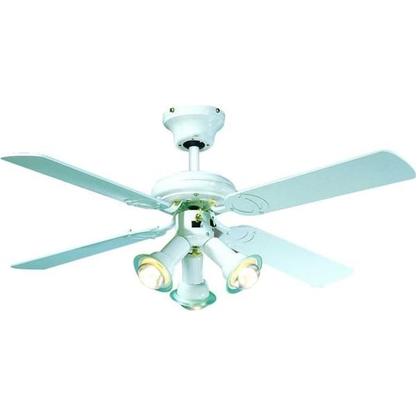 FARELEK MALDIVES -kattotuuletin, käännettävä - Ø 107 cm, 4 valkoiseksi lakattua lapaa + 3 x 60 W E14 -kohdevaloa