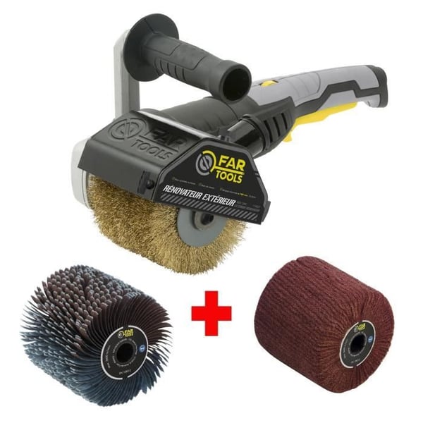 FARTOOLS – REX120C Renoverare + slipremsor och syntetfiberborste – För trä och metall – Plana eller komplexa ytor