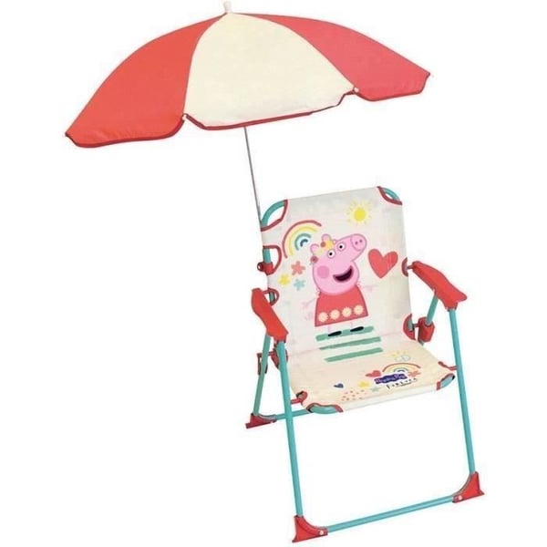 FUN HOUSE Peppa Pig Hopfällbar Campingstol med Paraply - H.38,5 x B.38,5 x D.37,5 cm + Paraply ø 65 cm - För barn