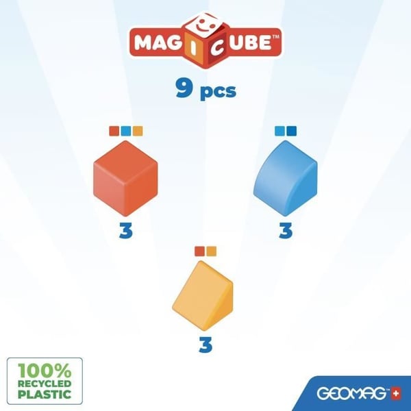 Magnetiska block - GEOMAG - Magicube 208 - 9 delar - Olika former - Djur - Återvunnen plast