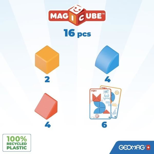 Magnetiske klodser - GEOMAG - Magicube klodser og kort - 16 dele - Uddannelsesmæssigt - Genbrugsplast