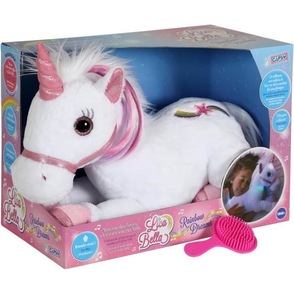 Gipsy Toys - Lica Bella Fe och Ljus - Interaktiv Enhörning Plysch - 35 cm - Vit - Rosa