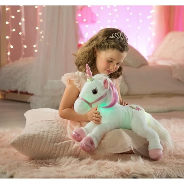 Gipsy Toys - Lica Bella Fe och Ljus - Interaktiv Enhörning Plysch - 35 cm - Vit - Rosa
