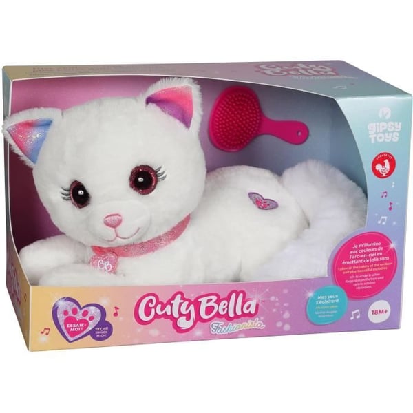 Gipsy Toys - Cuty Bella Fashionista - Interaktiv Katteplys - Meget Blød, Der Lyser Op til Rytmen af Smukke Melodier - 30 cm