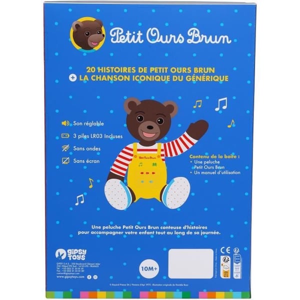 Gipsy Toys - Lille Brun Bjørn - Talende Musikalsk Fortæller Plys - 28 cm - Brun Gul Rød