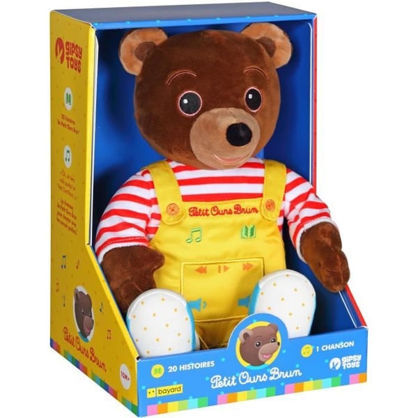 Gipsy Toys - Lille Brun Bjørn - Talende Musikalsk Fortæller Plys - 28 cm - Brun Gul Rød