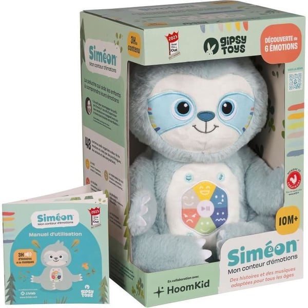 Gipsy Toys - Simeon. Min følelsesfortæller - Interaktiv musikalsk plyslegetøj og historiefortæller - 28 cm