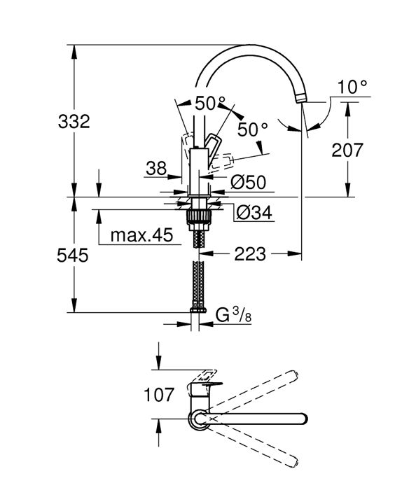BAULOOP ettgrepps köksblandare med hög svängbar pip - GROHE – 31368001