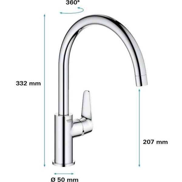 Engreppsblandare för diskho - GROHE - 31554001 - Svanhals - Krom - Metall - Grå