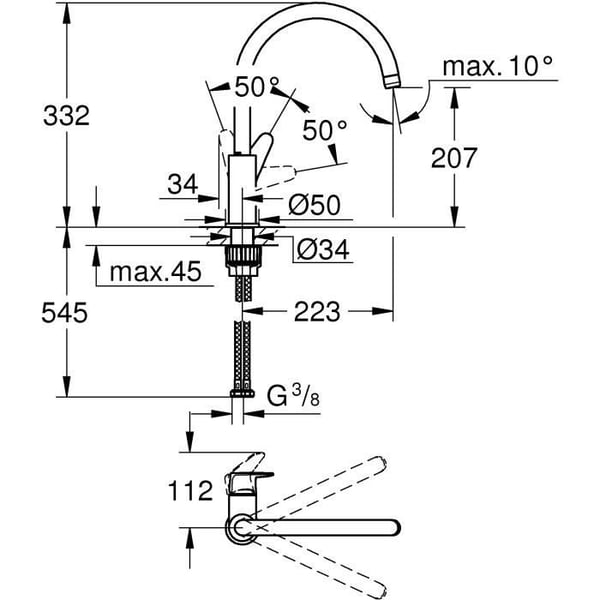 Engreppsblandare för diskho - GROHE - 31554001 - Svanhals - Krom - Metall - Grå