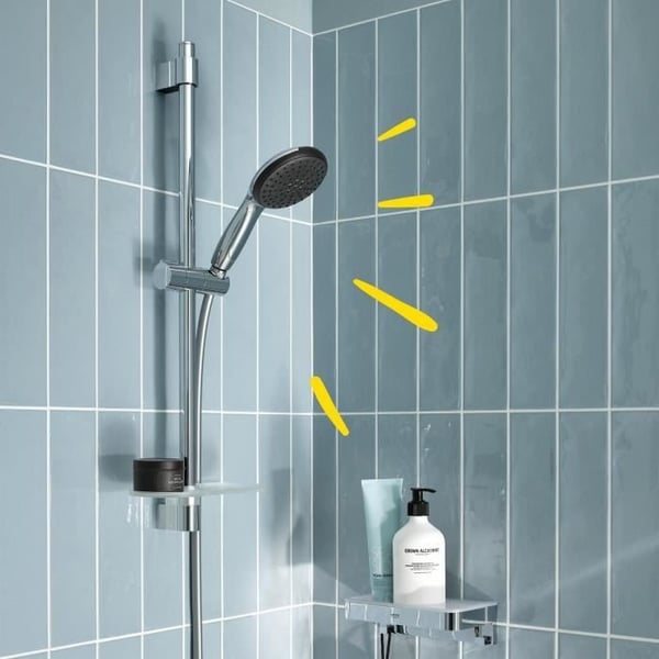 Brusesæt med 2 dyser. 60 cm stang. Fleksibel slange og hylde - GROHE Vitalio Start 110 26952001 - Vandbesparende - Krom