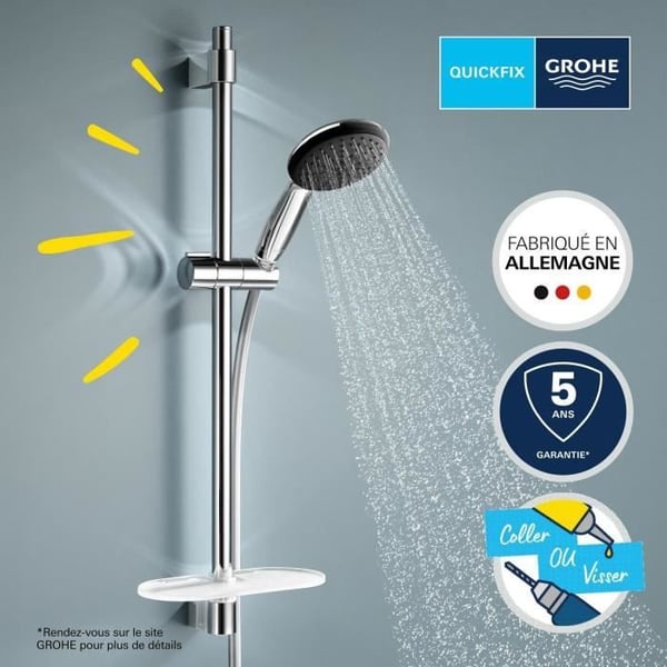 Brusesæt med 2 dyser. 60 cm stang. Fleksibel slange og hylde - GROHE Vitalio Start 110 26952001 - Vandbesparende - Krom