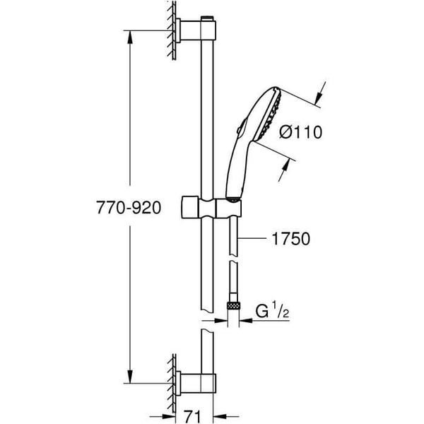 Duschset med 3-jets duschmunstycke. 90 cm stång och flexibel slang - GROHE Vitalio Start 110 26956001 - Vattenbesparande - Krom