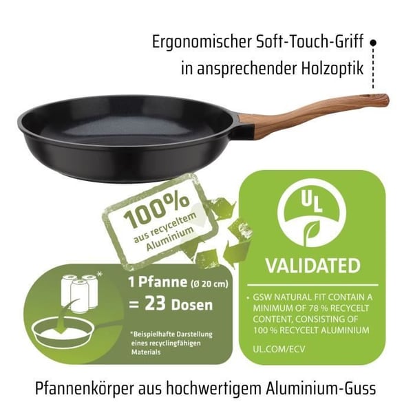 Stegepande i støbt aluminium - GSW - NATURAL FIT - 20 cm - 100% genanvendt uden PFAS - Induktion