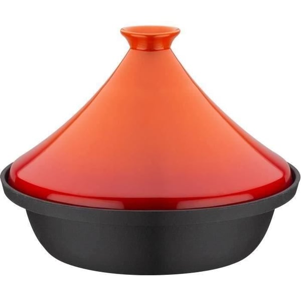 Massiivinen valurautainen tagine - GSW - 30 x 22 cm - Keraaminen kansi - Induktio - Oranssi
