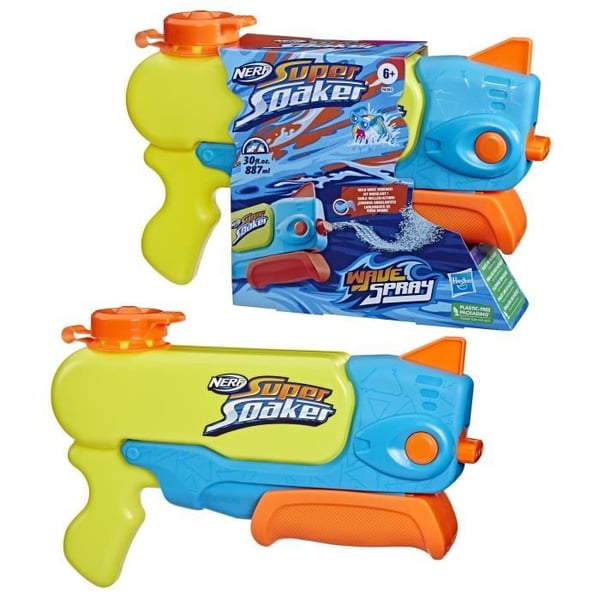 Nerf Super Soaker Wave Spray vandblaster. Roterende dyse skaber bølgeformede skud. Udendørs vandlegetøj. Fra 6 år