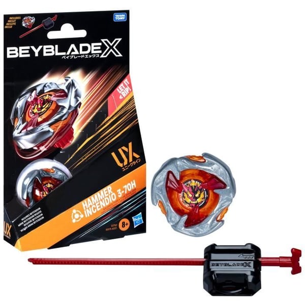 Beyblade X. Startpaket med hammare Incendio 3-70H UX med balanserad topp och launcher. Från 8 år.