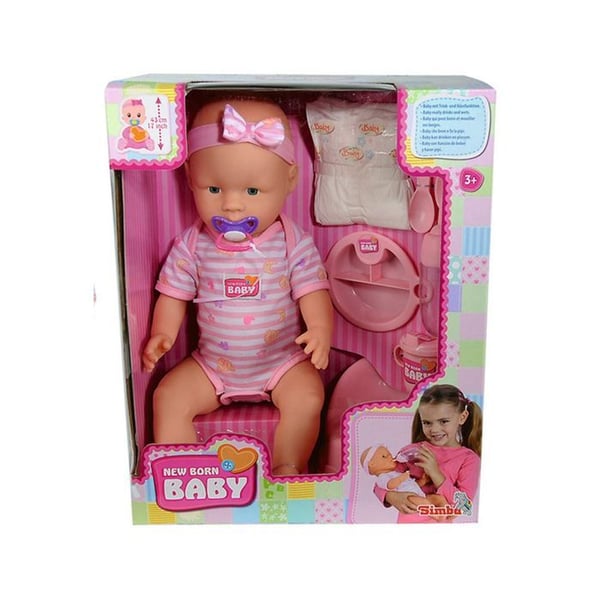 NYFØDT BABY Pink Dukke 43cm - Drikkevarer og Tisseri - Tilbehør Inkluderet