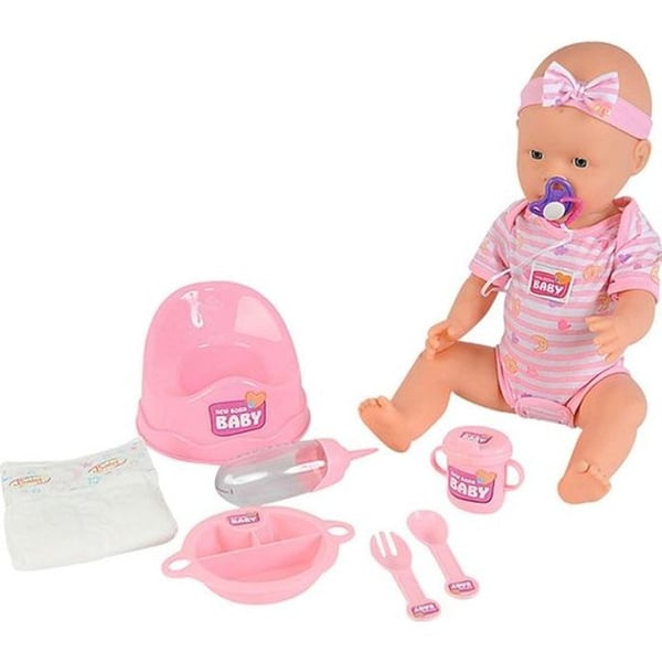 NYFØDT BABY Pink Dukke 43cm - Drikkevarer og Tisseri - Tilbehør Inkluderet